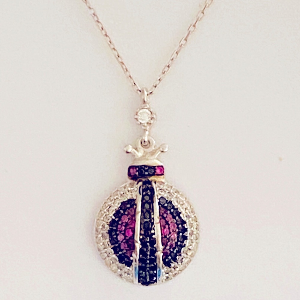 🐞 925 Silver ladybug cz stones necklace 🐞